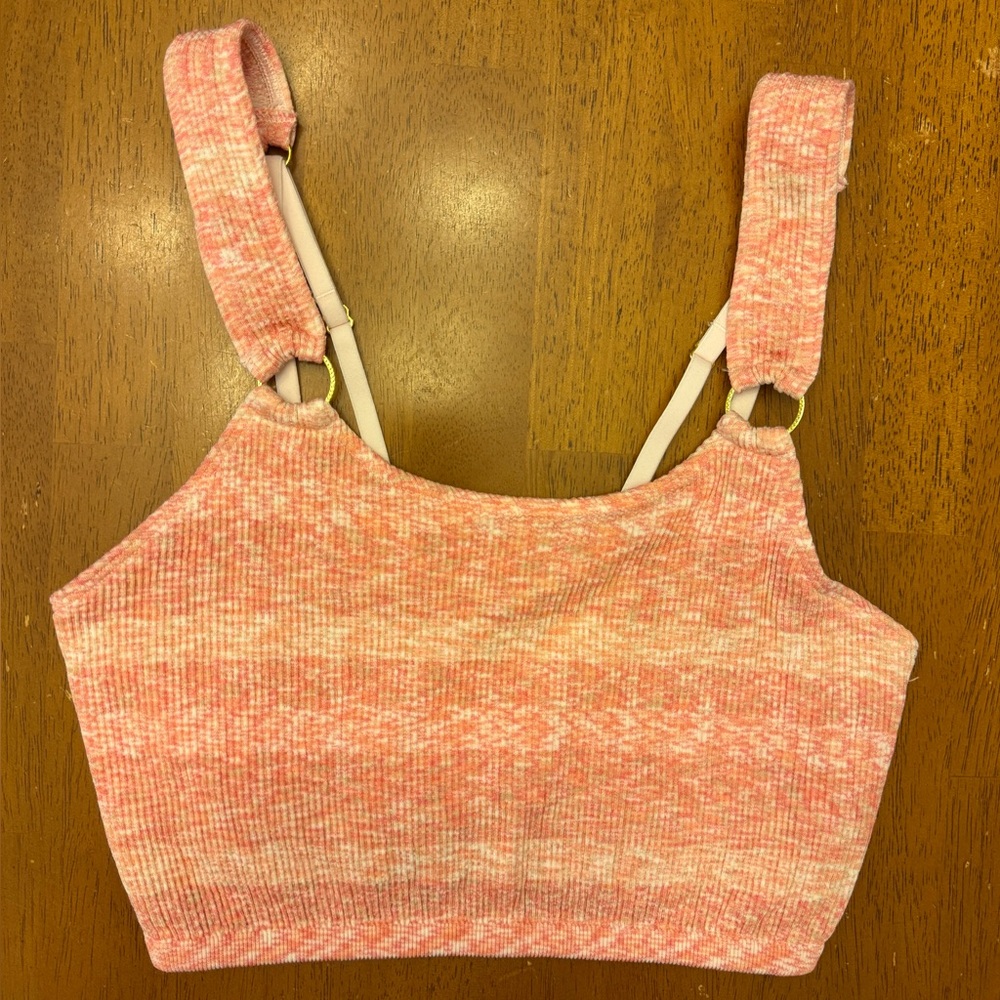 Aerie Coral Ribbed Knit Top with Gold Rings